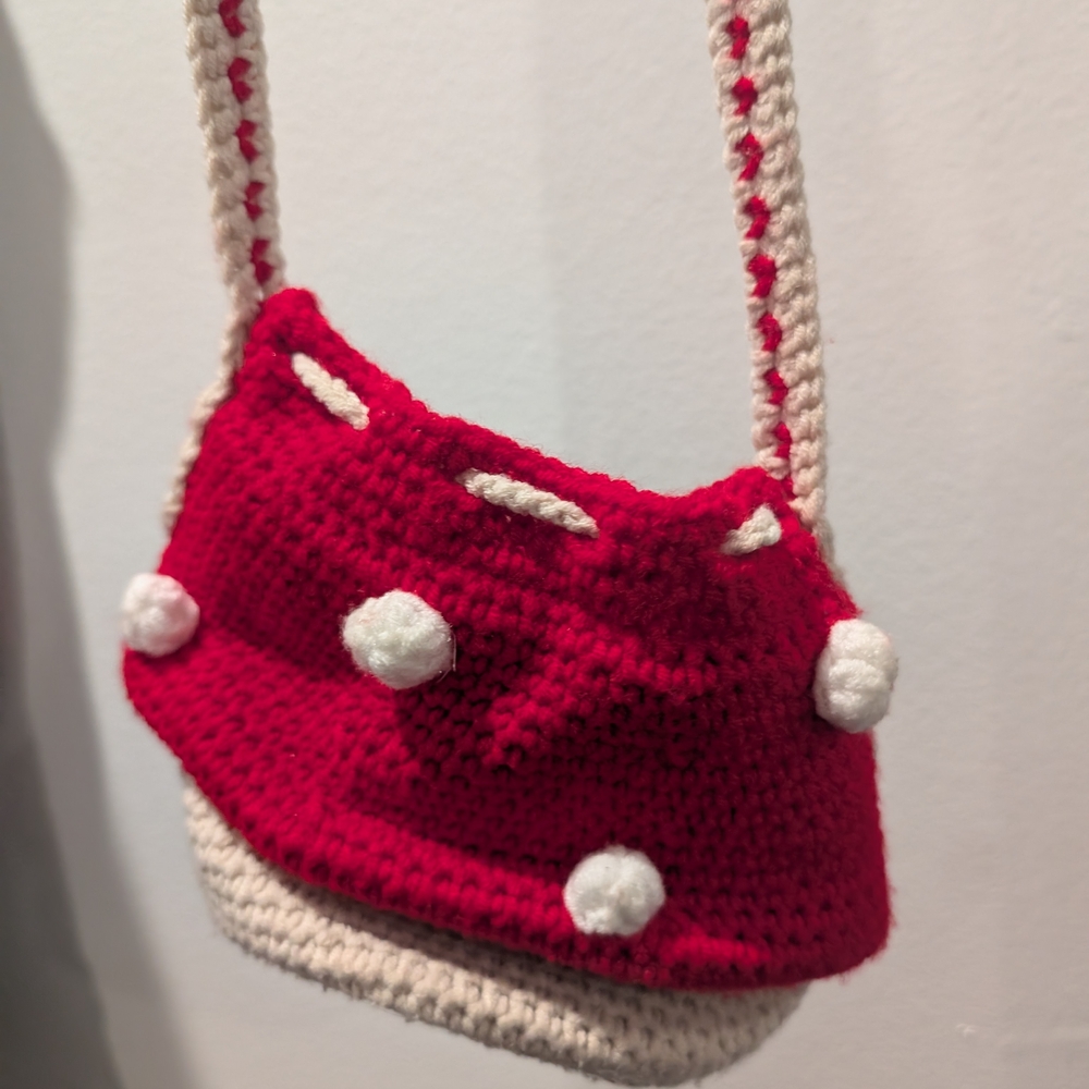 Red and White Crochet Shoulder Bag